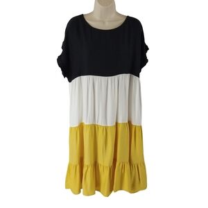 Yoxua Tiered Colorblocked Baby Doll Look Midi Dress